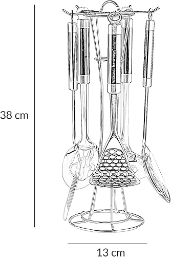 Miniatura 2 de Innoteck Essentials - Juego de utensilios de cocina de 5 piezas con soporte de alambre, espátula ranurada de acero inoxidable, escalera de sopa,