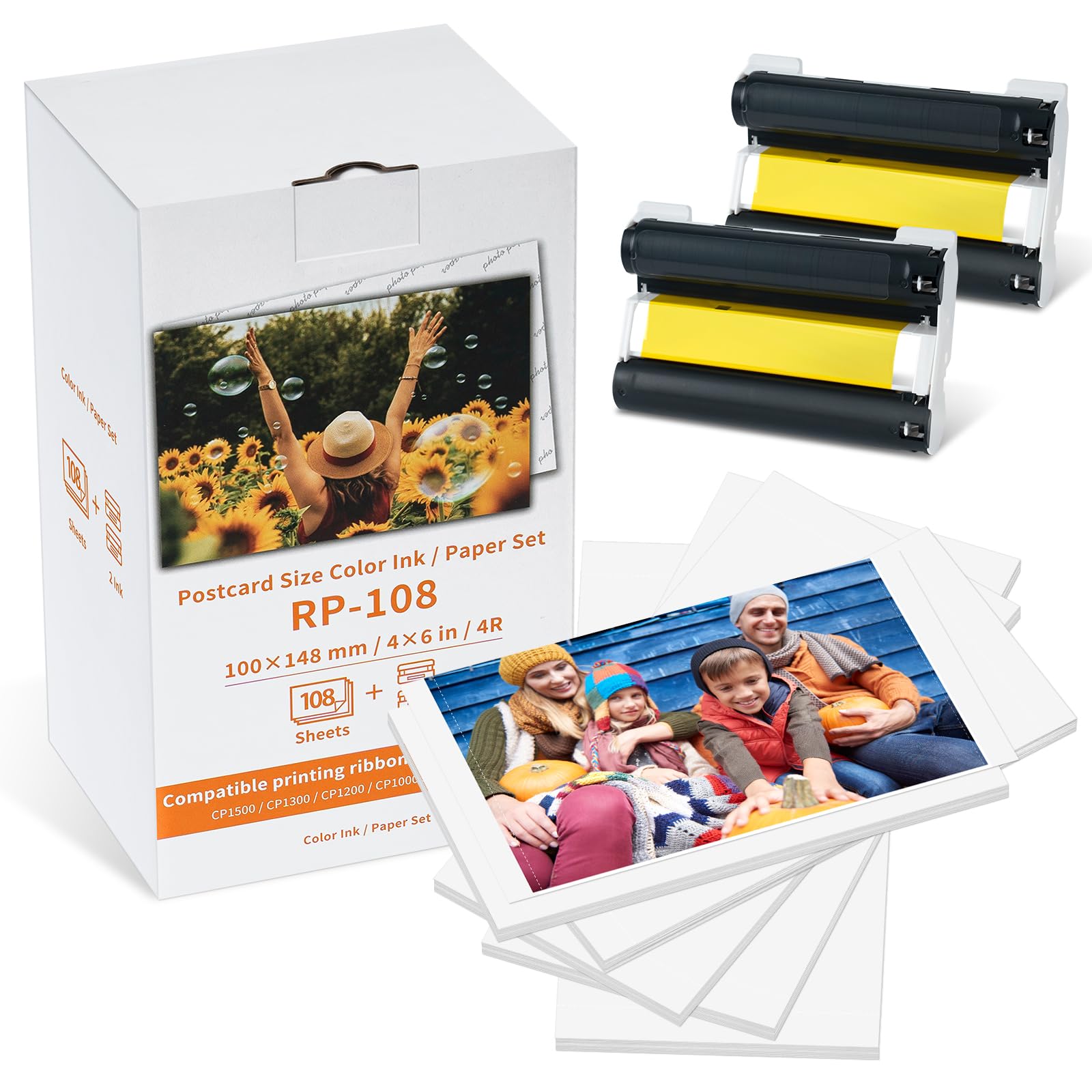 2 Pack KP-108IN Vervanging voor Canon Selphy CP1500 Inkt en Fotopapier Set voor Selphy CP1300