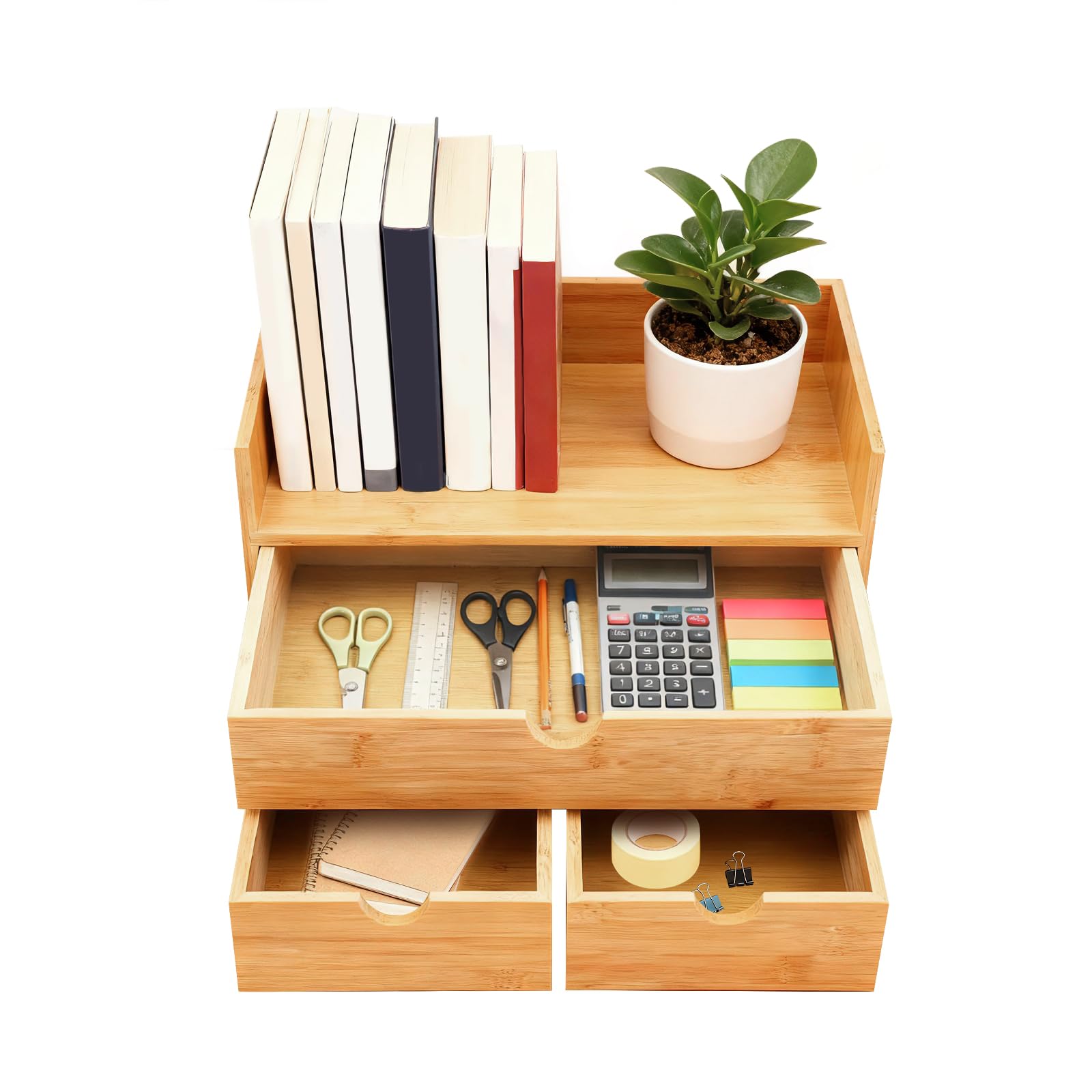 Schreibtisch Organizer Bambus, 3 Schubladen, 33 x 19 x 20 cm, Naturbambus Schreibtisch-Organizer, Aufbewahrungsbox für Büro, Kosmetik, Wohnzimmer, Schmuck, umweltfreundlich