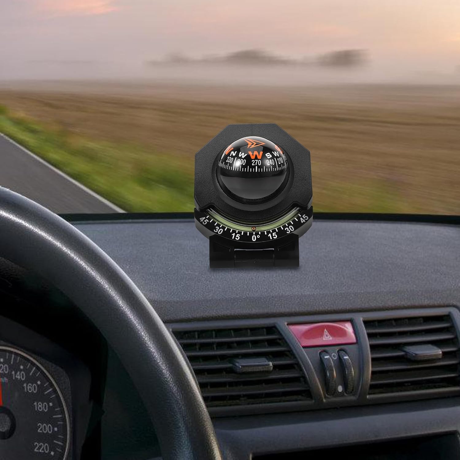 Kichvoe Automotive Car Compass Dashboard Ball with Slope Meter, Foldable High-Precision Auto Compass for Vehicle Navigation and Marine Dash Mount Use