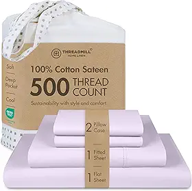 Threadmill Jogo de lençol Queen de algodão, lençóis de 500 fios, jogo de lençóis 100% algodão para cama queen size, mais suave do que as reivindicações de algodão egípcio, conjunto de 4 peças com