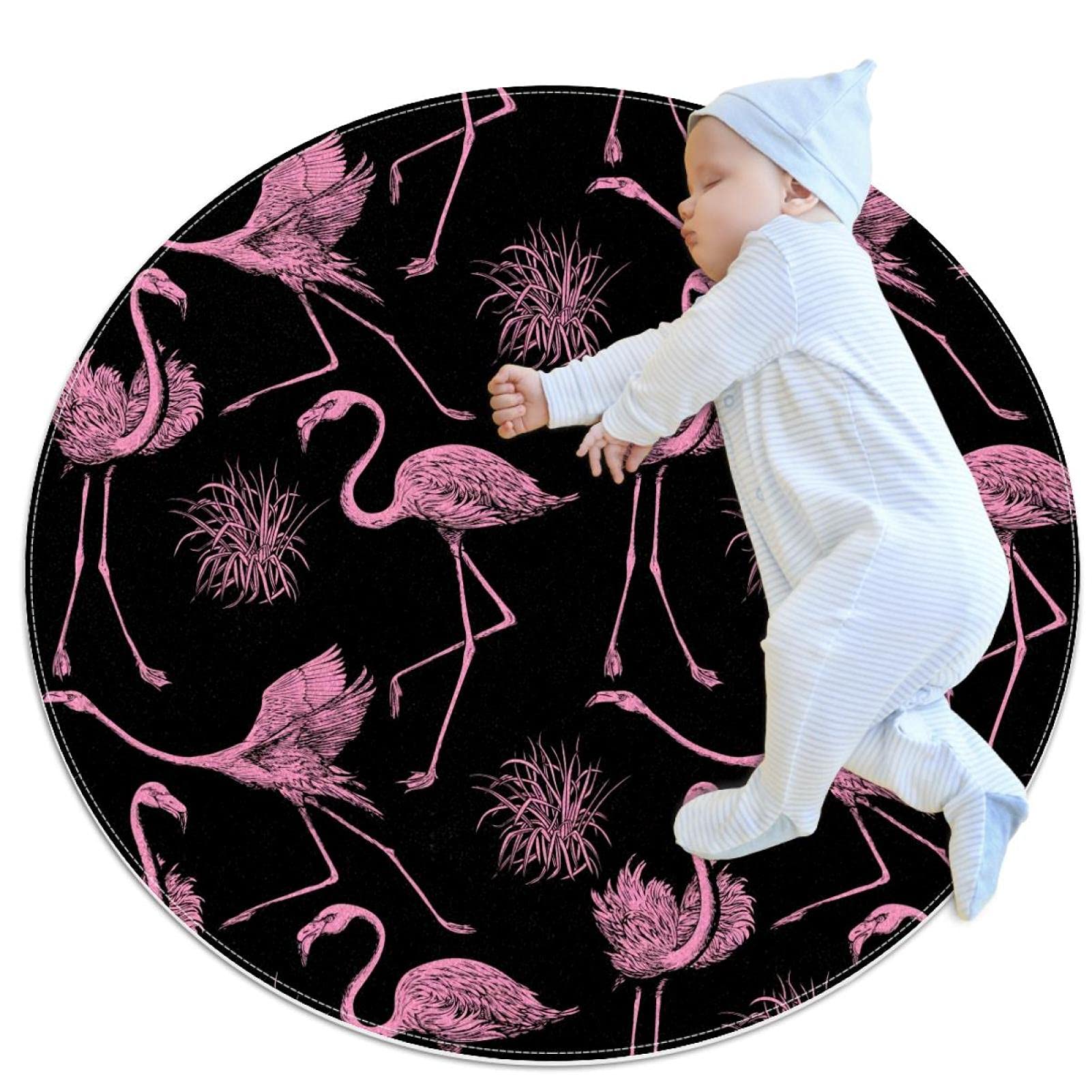 Tapis rond pour enfants flamants roses protégeant le sol de la chambre de jeu 80cm
