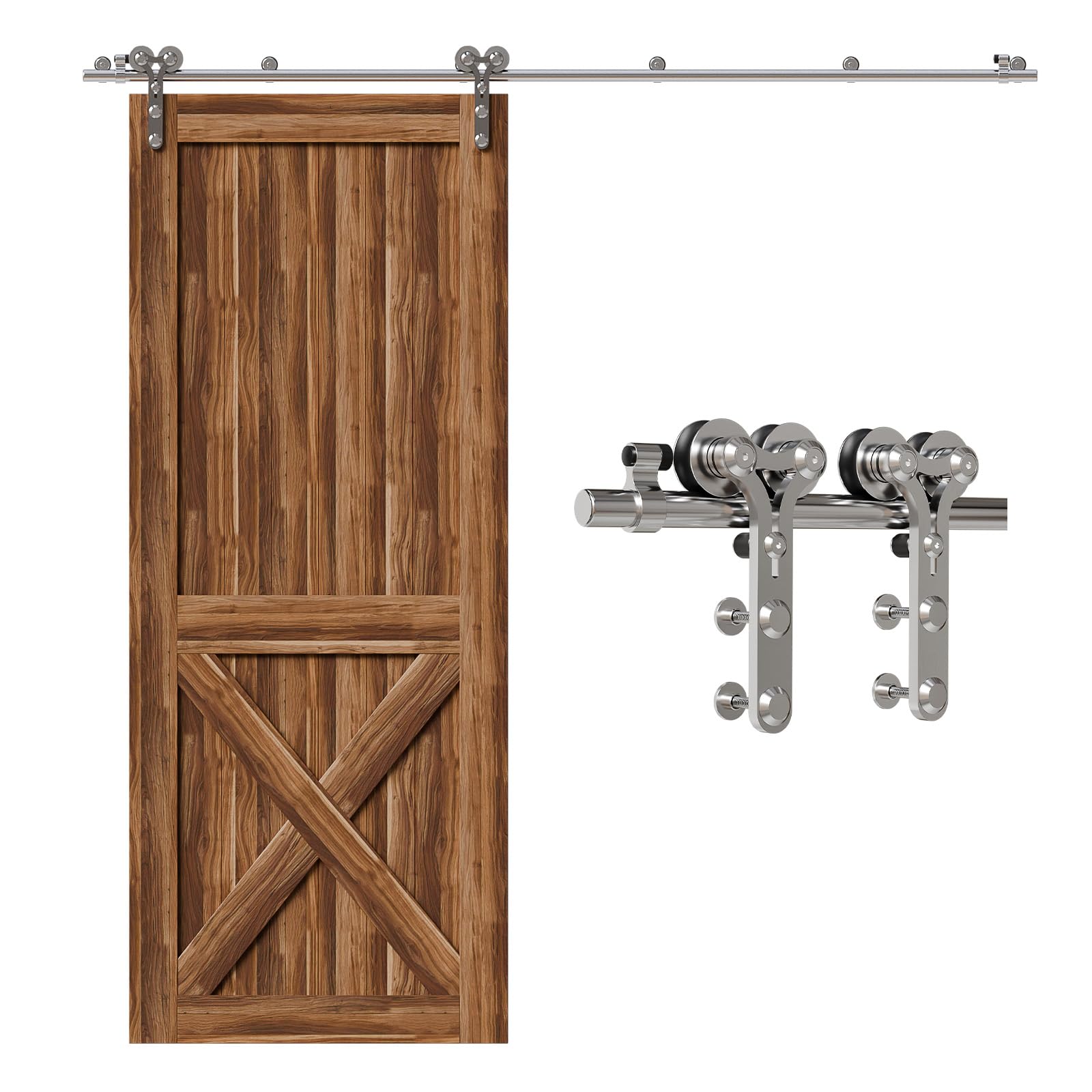 Tsmst Ram Horn 152Cm/5Ft Stainless Steel Sliding Door Track Barn Door Hardware Kit Closet Rail Roller Accessory Double Wheel Style