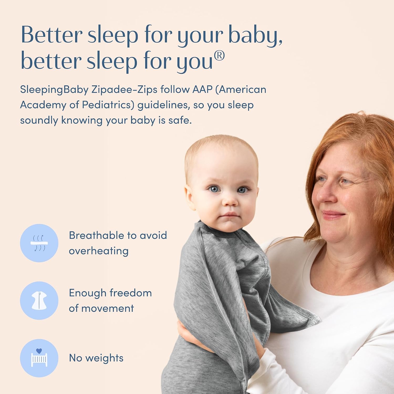 SleepingBaby Zipadee-Zip Transition Swaddle - Cozy Baby Swaddling Blanket with Zipper Convenience - Roomy Wearable Blanket for Easy Diaper Changes - 3-6 Month - Hall of Fame Grey Heather thumbnail