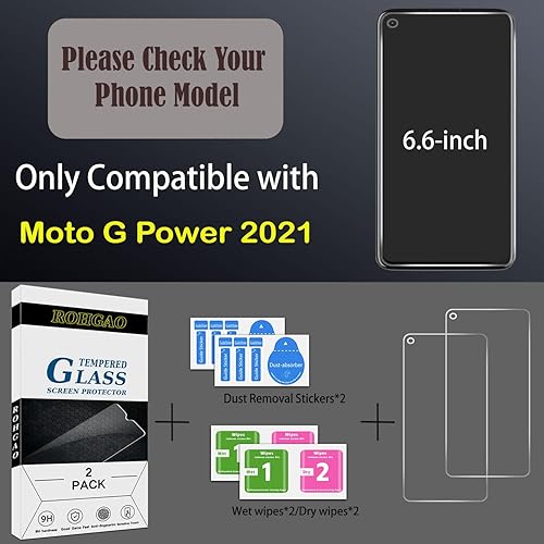 Miniatura 2 de Protector de pantalla de vidrio templado diseñado para Moto G Power 2021, dureza 9H, compatible con fundas, sin burbujas, antiarañazos, fácil de