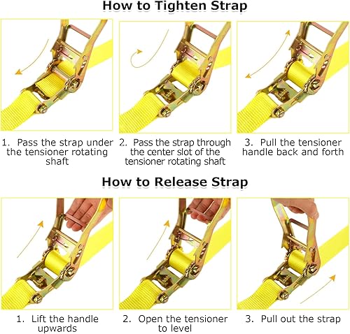 Miniatura 20 de Paquete de 4 correas de trinquete de 2 pulgadas, correas de amarre resistentes de 20 pies con doble gancho en J, resistencia a la rotura de 8000