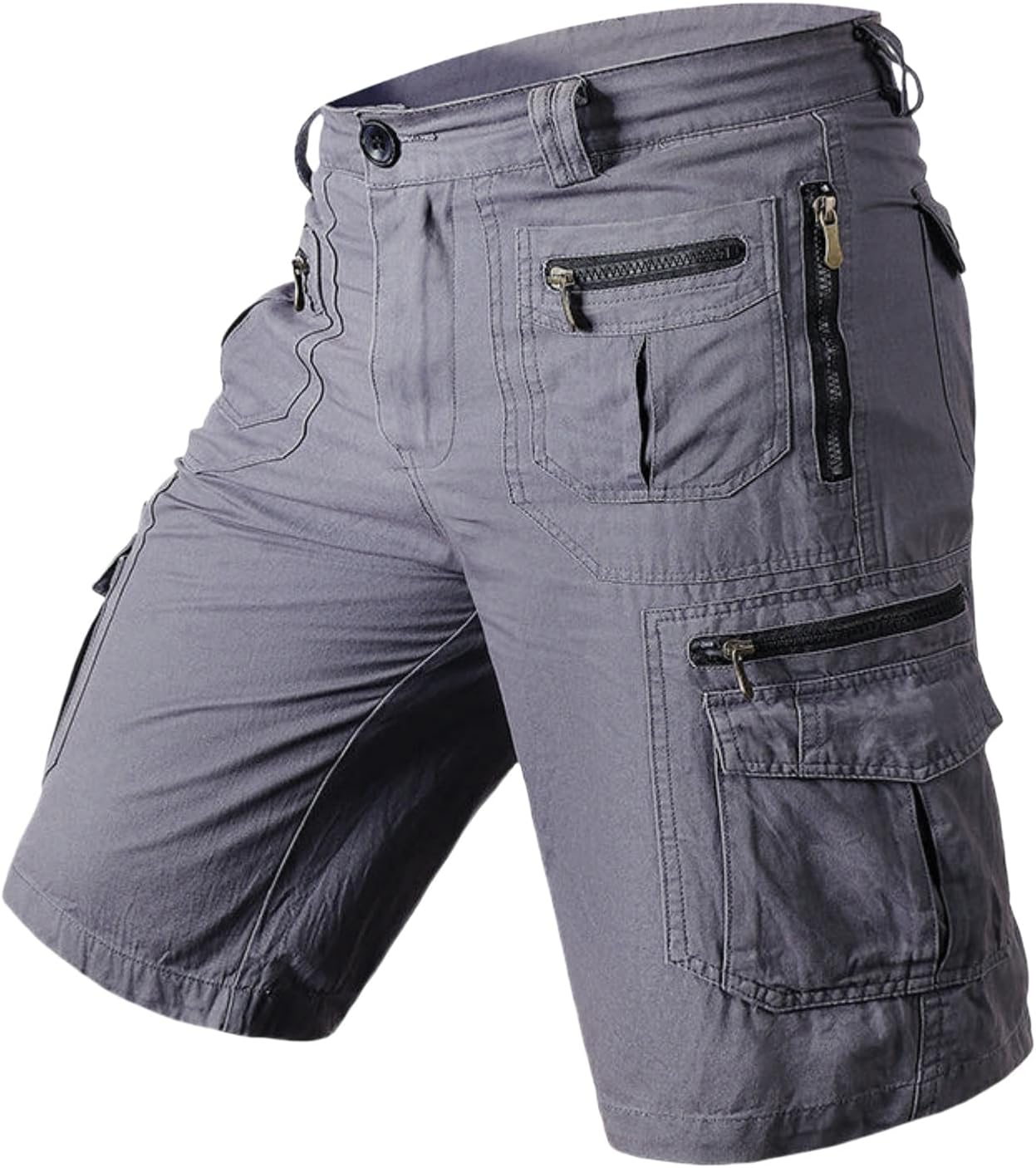Men's Summer Solid Cotton Multi-Pocket Workwear Casual Sporty Seven-Point Shorts
