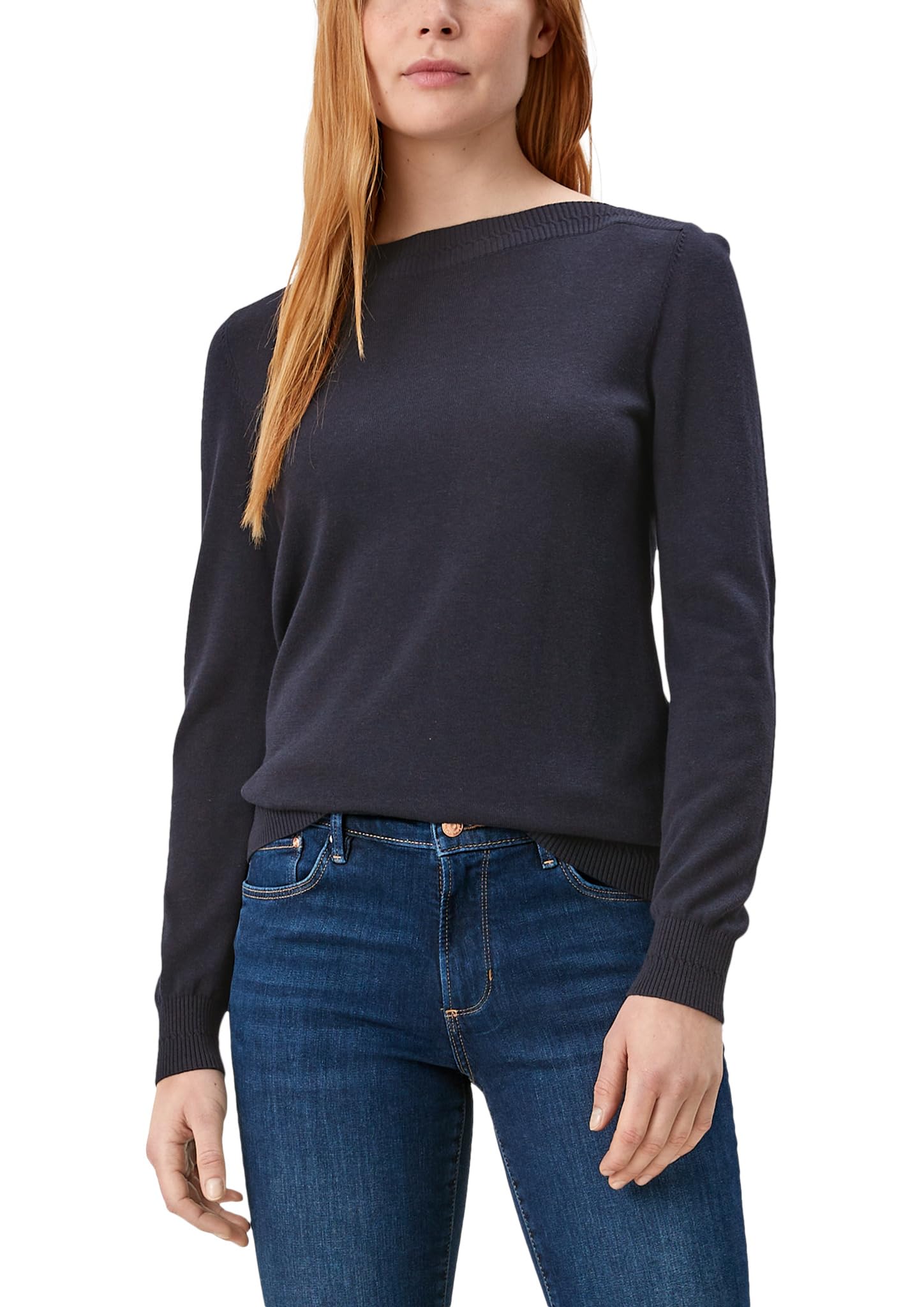 s.Oliver Ladies Long Sleeve Boat Neck Fine Rib Viscose Mix Plain Sweater, 5959 Blue, 8