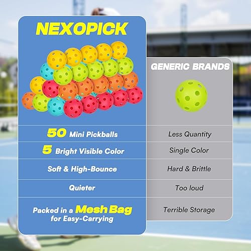 Miniatura 6 de Paquete de 50 mini bolas de pickleball con 5 colores brillantes, bolas de pickleball suaves y silenciosas para mejorar la precisión, control de