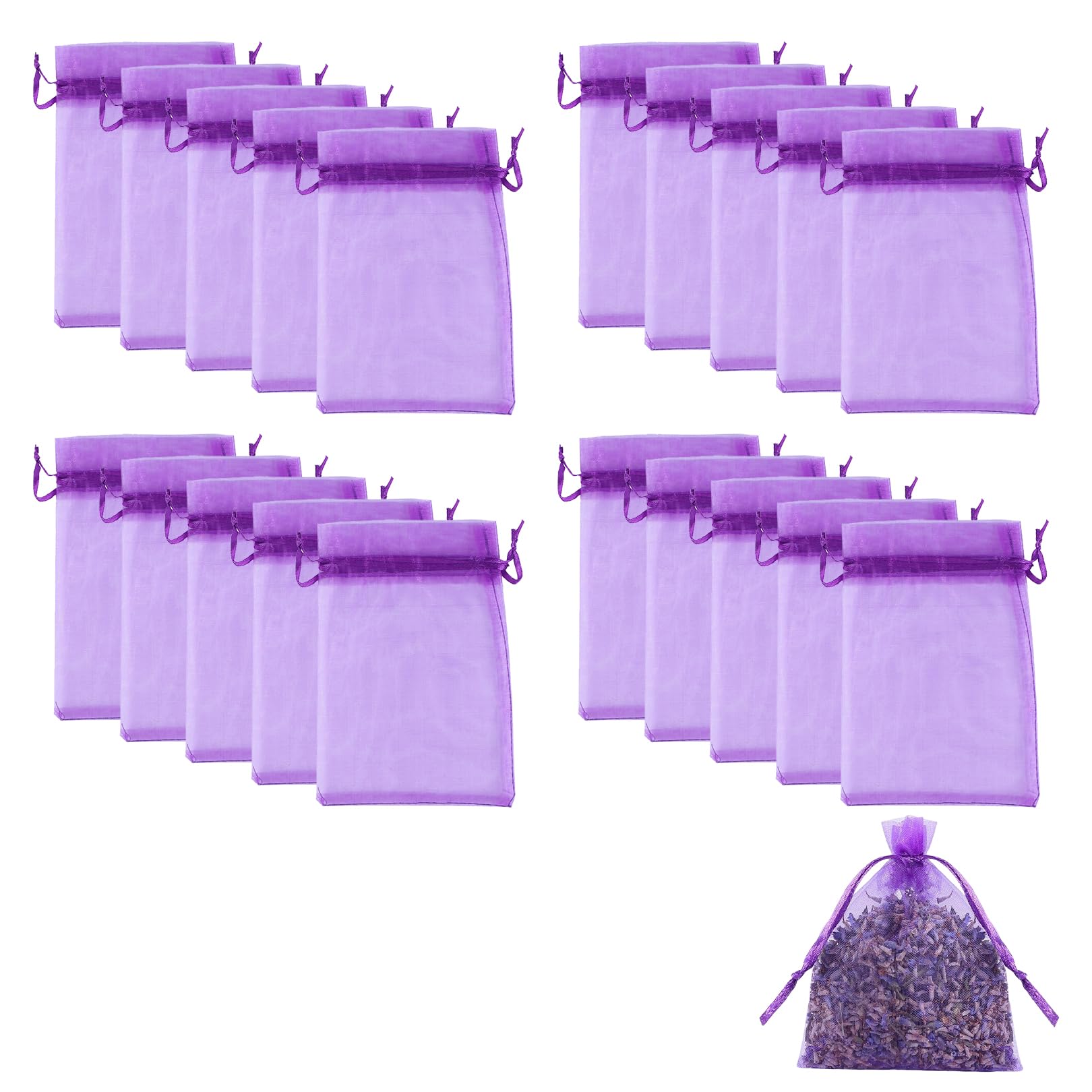 Pryon Lavender/Purple 20Pcs Bags,Empty Drawer Scented Small Sachets Dried Flower Closet Wardrobes Sachet Fresheners Scents Bag To Fill Organza Gauze Spice Herbs Sache,For Wardrobe Closets Car Bathrooms