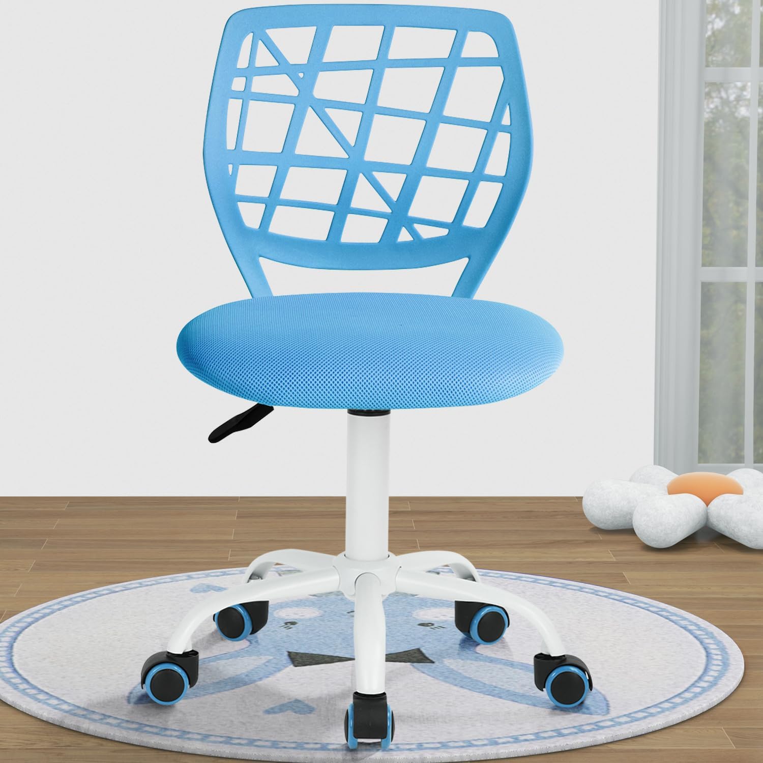 FurnitureRKids Desk Chair, Small Office Chair Armless Adjsutable Swivel Task Chair with Soft Cushion for Study Kids Teens Child, Blue