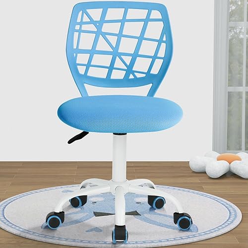 FurnitureR Silla de escritorio para niños, silla de oficina pequeña sin brazos, silla giratoria ajustable con cojín suave para estudio, niños,
