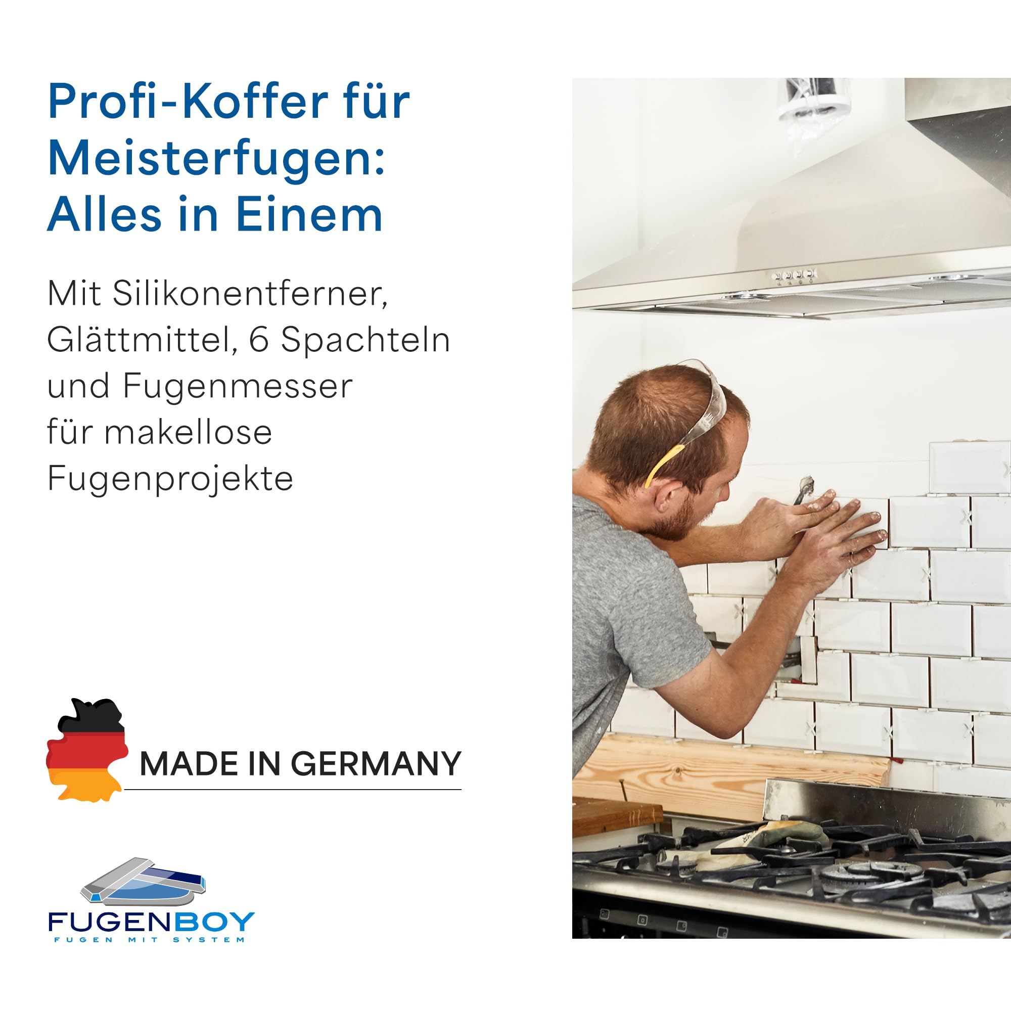 Profi-Koffer | Silikonfugen-Werkzeug im Komplett-Set | Deutsche Herstellung | Fugen-Set mit Silikon-Entferner, 6x patentierte Fugenglätter, Fugenmesser & Silikon-Glättmittel