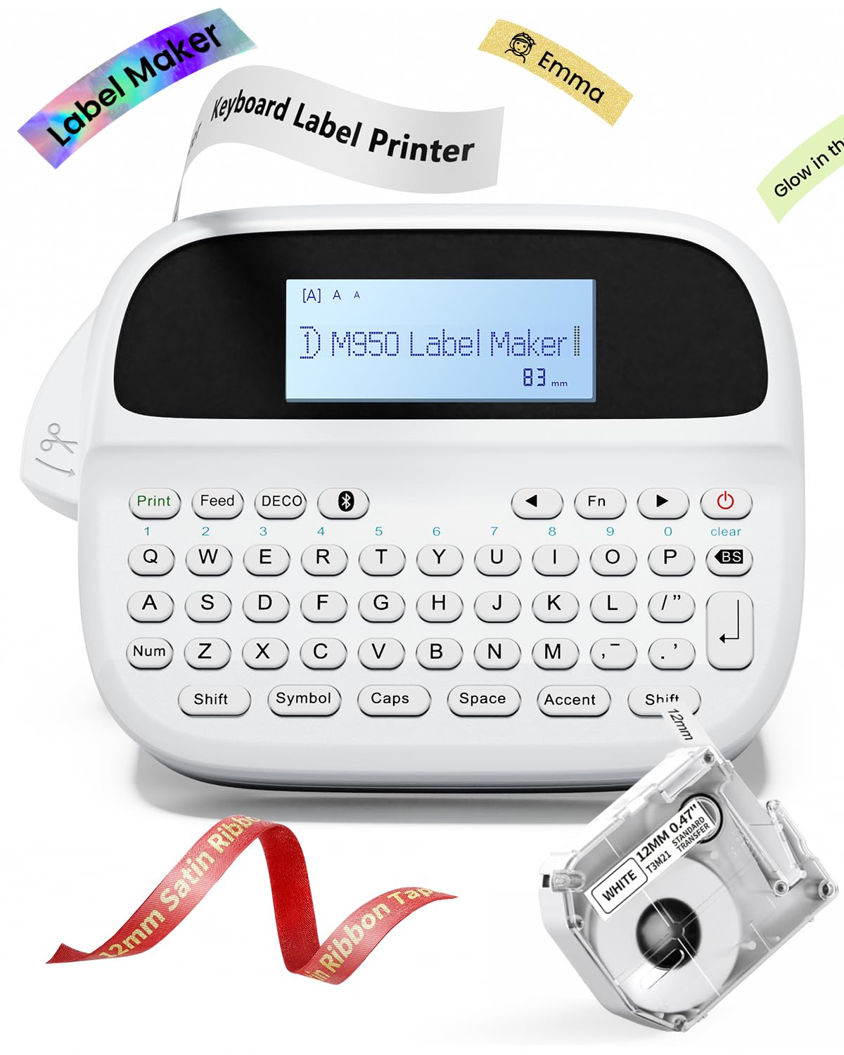 Phomemo Label Maker, M950 Mini Bluetooth Label Maker Rechargeable, Labeler Machine with Tape 12mm, Portable Labeling Machine with Keyboard & Backlit LCD, Labeler for Kitchen Classroom Teacher Kids