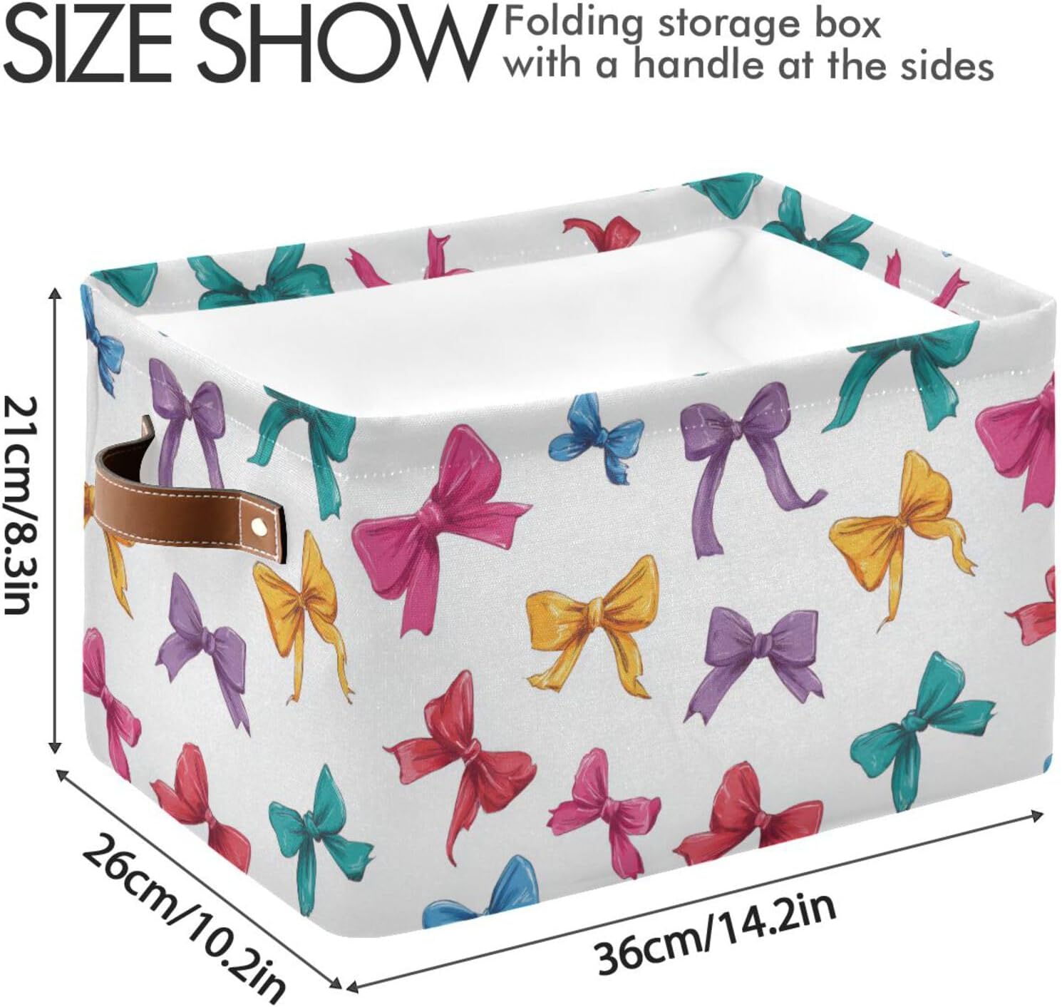 Wusikd Colorful Bows Ribbons Storage Basket Set of 1 Large Fabric Storage Baskets Bins Box Cube with Handles Collapsible Closet Shelf Clothes Organizer Basket for Nursery Bedroom image 4