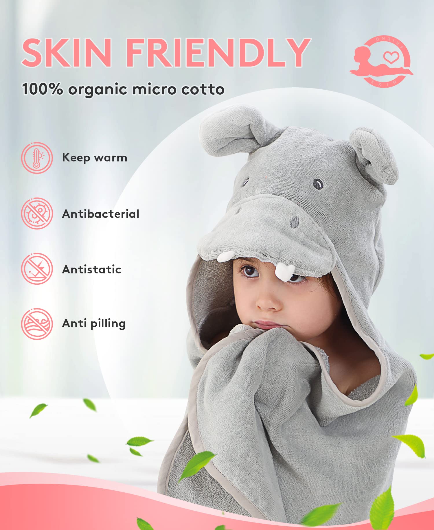 TBEZY - Capa de baño para bebé con capucha, algodón con diseño animal, toalla de baño para bebé recién nacido (Hippopótamo para 1 a 5 años)