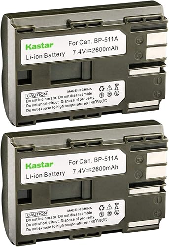 2-Pack Dos 1800mAh Li-ion BP-511BP-511A Baterías wCubiertas para Canon EOS D3010d D60300d SLR digital cameracamcorder