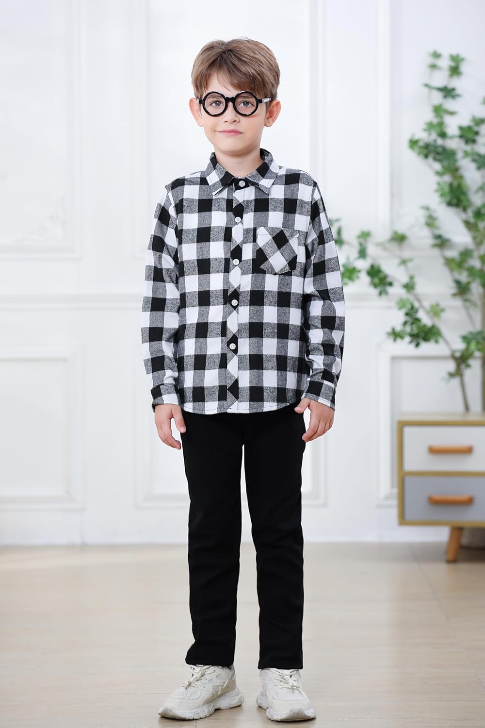 Betusline Boy and Men Button Down Plaid Shirt - Image 3
