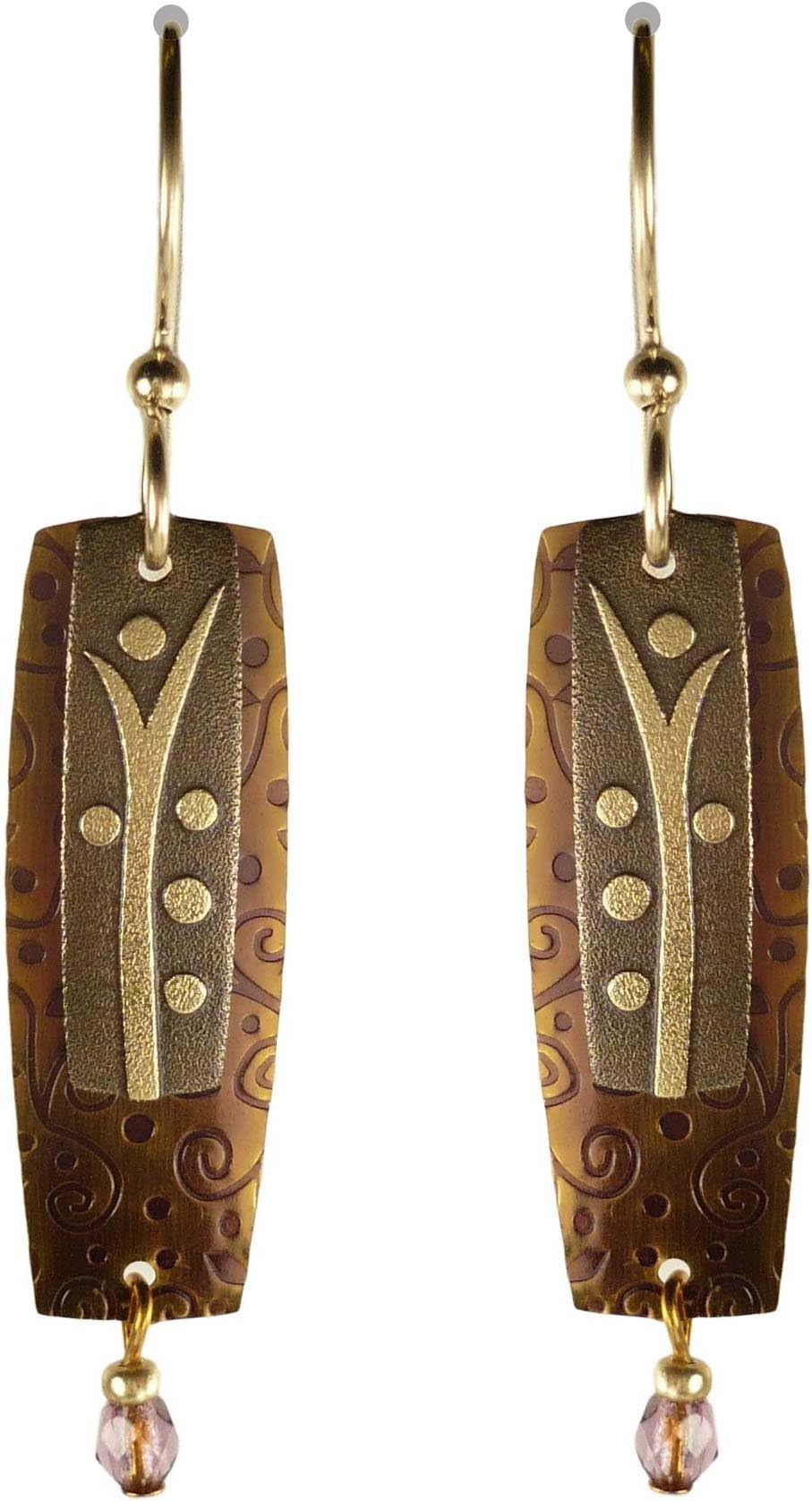 Patterned Copper Rectangle Drop Earrings 3770-12