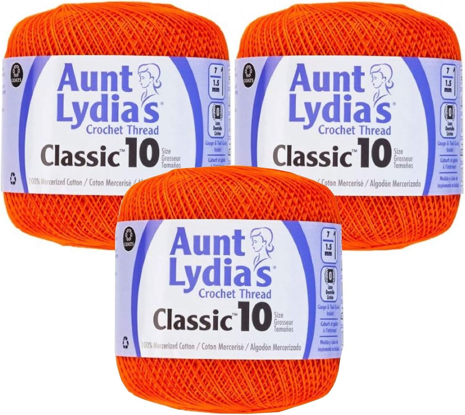 Aunt Lydia's Bulk Buy Crochet Cotton Classic Crochet Thread Size 10 (3-Pack) Pumpkin 154-431