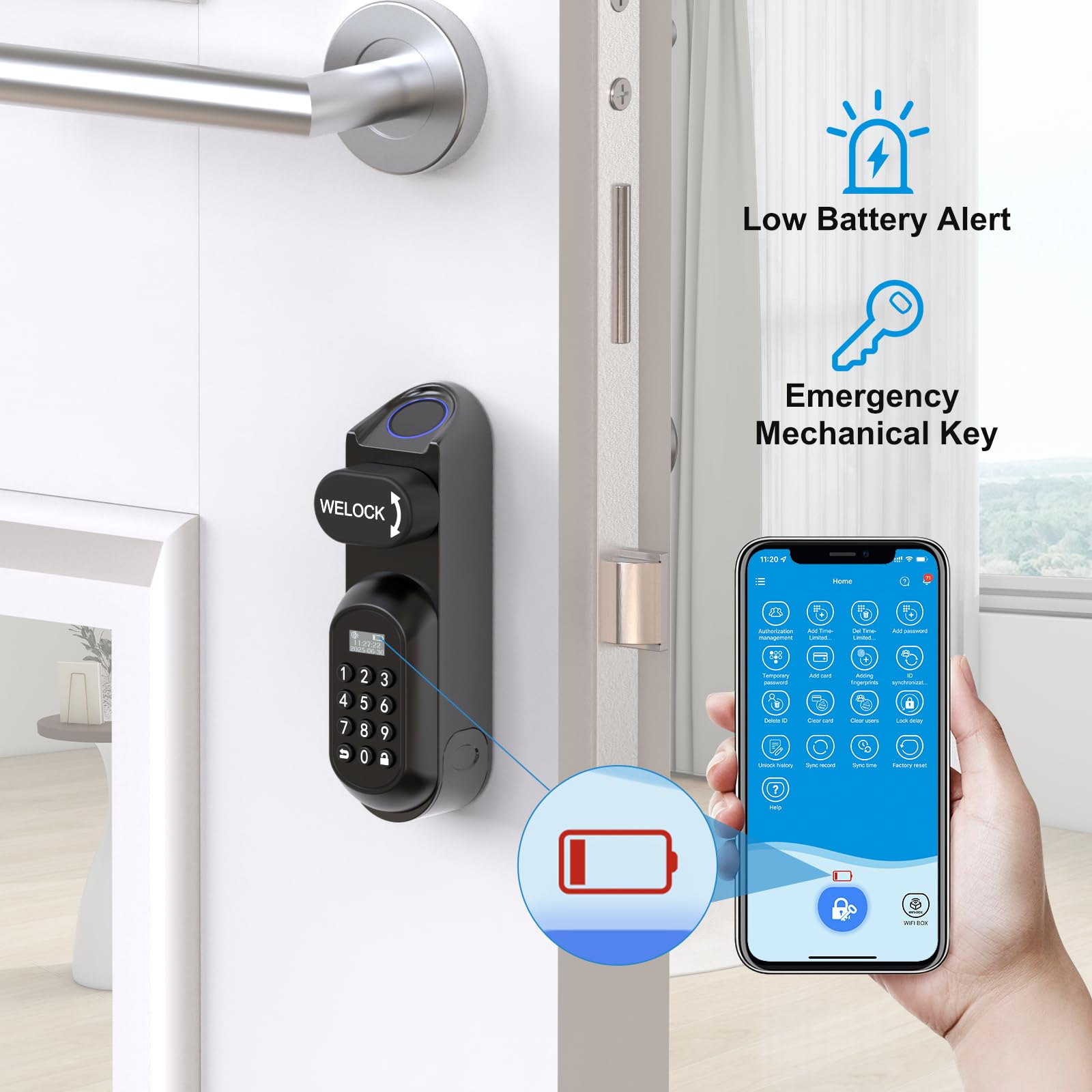 WELOCK Smart Lock U81 Cerradura Inteligente Biométrica con Huella Digital – Acceso sin Llave con Touch, Contraseña, Tarjeta RFID y Smartphone – para Puertas de 50-95mm