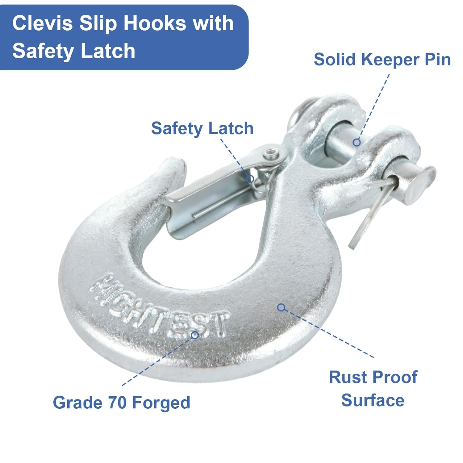 8Pcs 1/4 Inch Safety Chain Hooks, Clevis Slip Hook with Safety Latch, Trailer Safety Chain Hooks, G70 Forged Steel for Trailer Truck Transport Tow Winch Hook Trailer (12,600 Lbs)