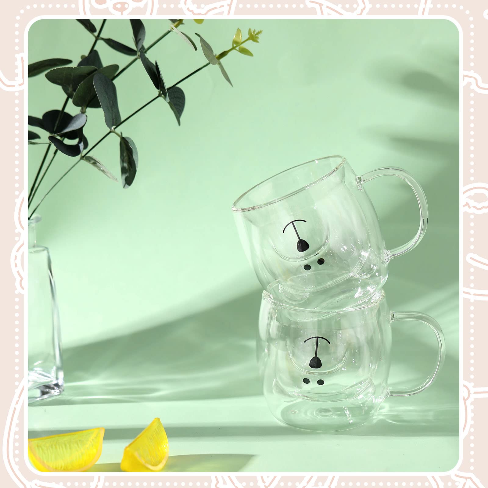 Lot De 2 Tasses à Thé En Verre Isolé Forme Ours Peluche - 241 Ml, Double Paroi - Cadeau Saint-Valentin, Anniversaire