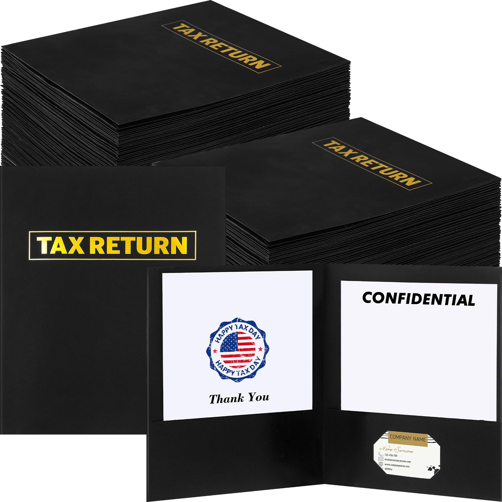 Photo 1 of RED— Chivertion 50 Pcs Tax Return Folders Bulk - 11 x 8.5 Inch 2 Pocket with Gold Printed Label Folders for Business Office Professionals & Personal Customer Tax Returns(Red)
