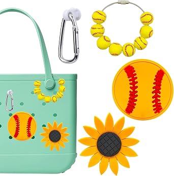 Sports Charms for Bogg Bag Accessories Set, Baseball Decor Insert Bag Keychain for Beach Tote Bag