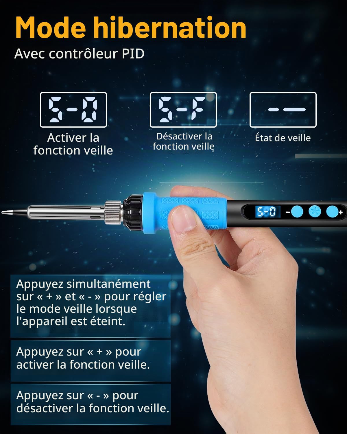 Kit de fer à souder, fer à souder haute puissance 100 W, chauffage rapide, affichage numérique, contrôle précis de la température 180 ℃ à 500 ℃, kit de soudure portable avec capuchon de protection