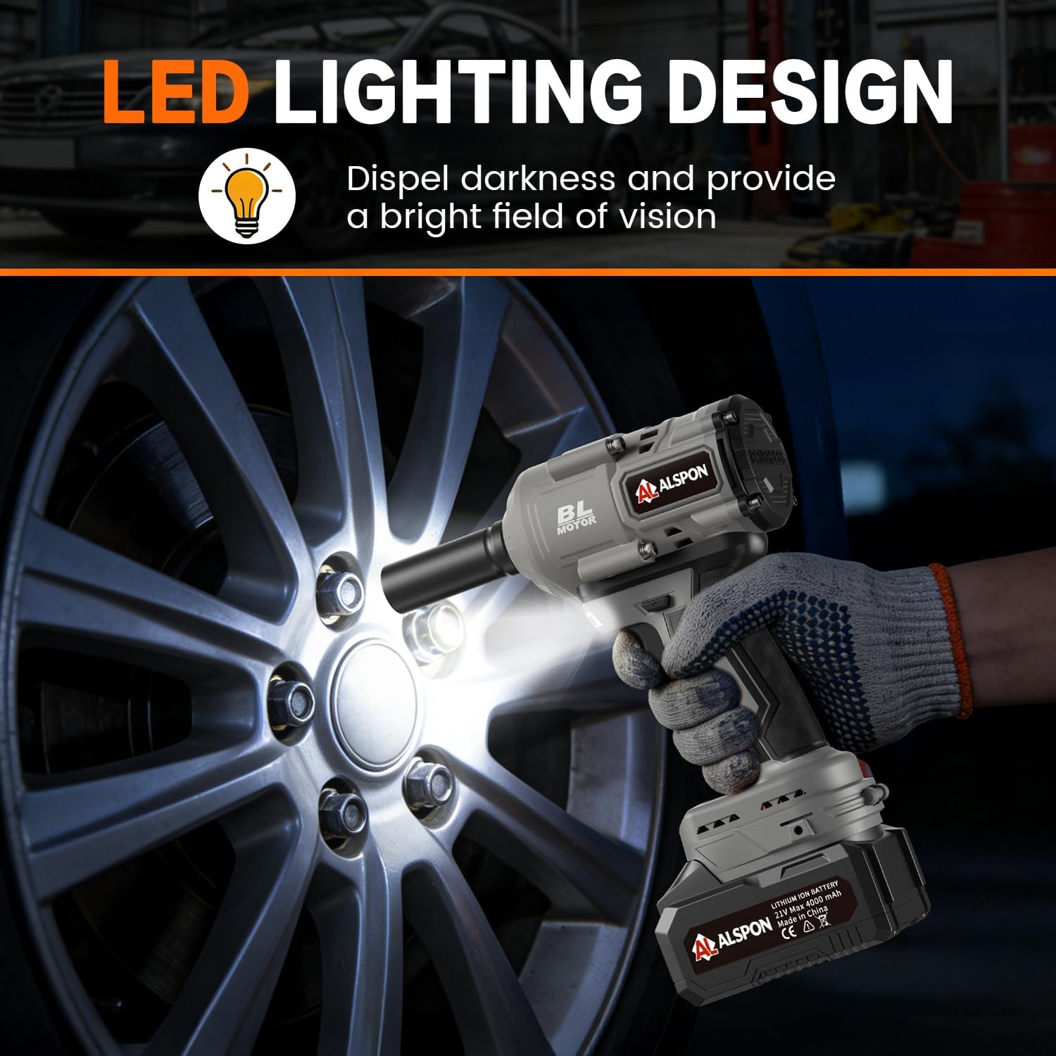 1107 FT-LBS High Torque Cordless Impact Wrench-1/2 Inch Brushless Motor with Durable 21V Battery,3-Mode Control & LED Light for Car Repair,Tire Change,Mower Maintenance - Includes Complete Socket Set