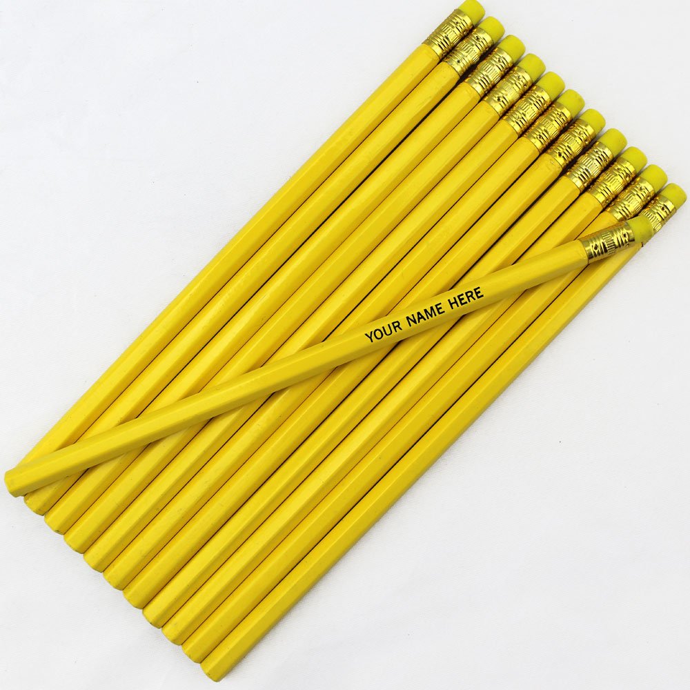 ezpencils - Personalized - Light Yellow with Yellow Eraser Hexagon Pencils - 12 pkg - Free-Personalization