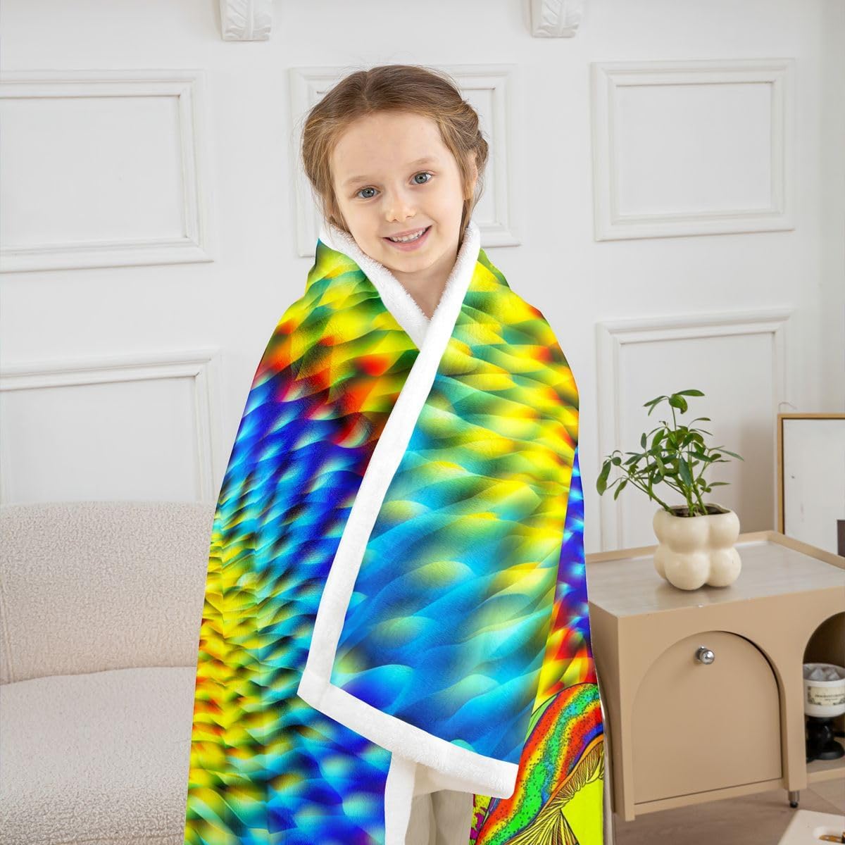 Erosebridal Psychedelic Blanket Yellow Blue Throw Blanket for Men Adult,Glowing Exotic Mushroom Cool Indie Goth Neon Fleece Blanket Psychedelic Bed Blanket 50"x60",Scary Room Decor