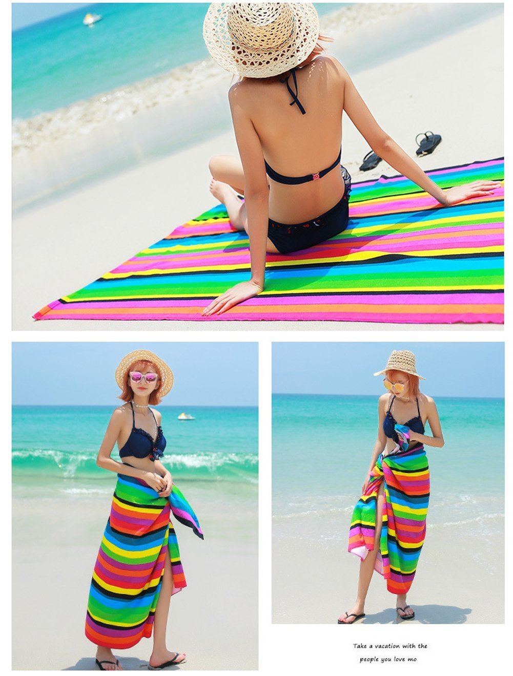 Rowjoy Telo da spiaggia con unicorno, per bambini, 60 x 120 cm, ad asciugatura rapida, asciugamano da viaggio, nuoto, telo doccia per bambini (rosa arcobaleno