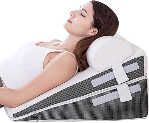 GOHOME Almohada de cuña de cama con parte superior de espuma viscoelástica de enfriamiento extraíble, almohada triangular de bambú 3 en 1 para