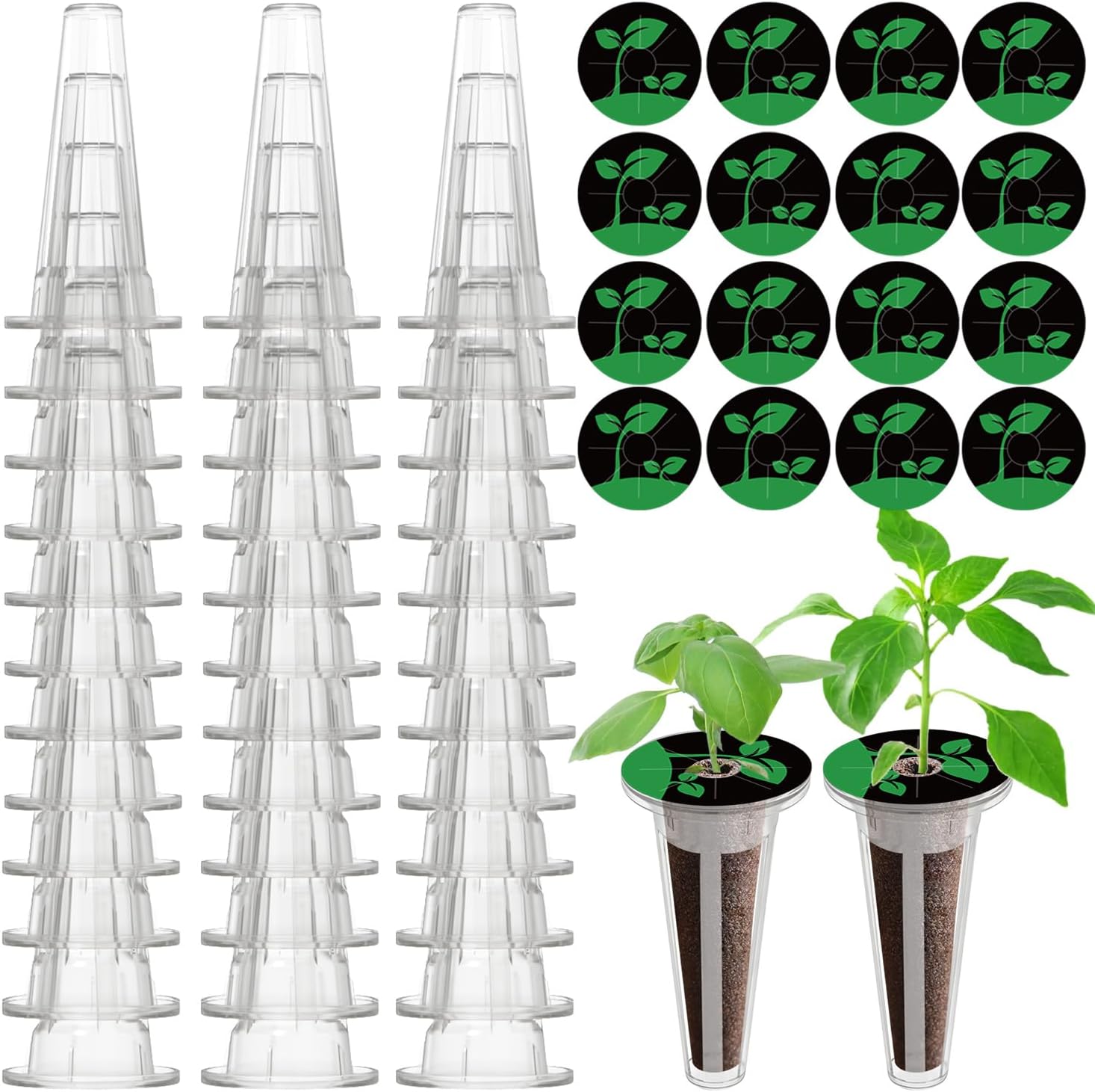 Oliz 50 Pack Hydroponic Grow Baskets with 51PCS Seed Pod Labels Stickers, Replacement Garden DIY Accessories for Most Hydroponic Growing System