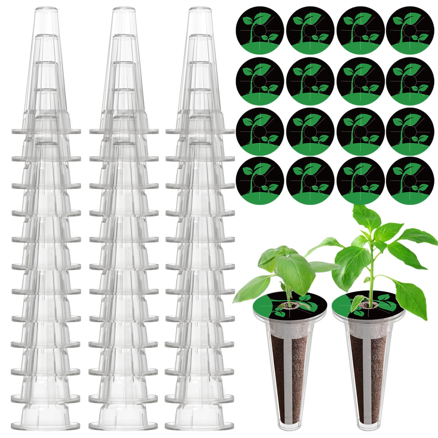 50 Pack Hydroponic Grow Baskets with 51PCS Seed Pod Labels Stickers, Replacement Garden DIY Accessories for Most Hydroponic Growing System