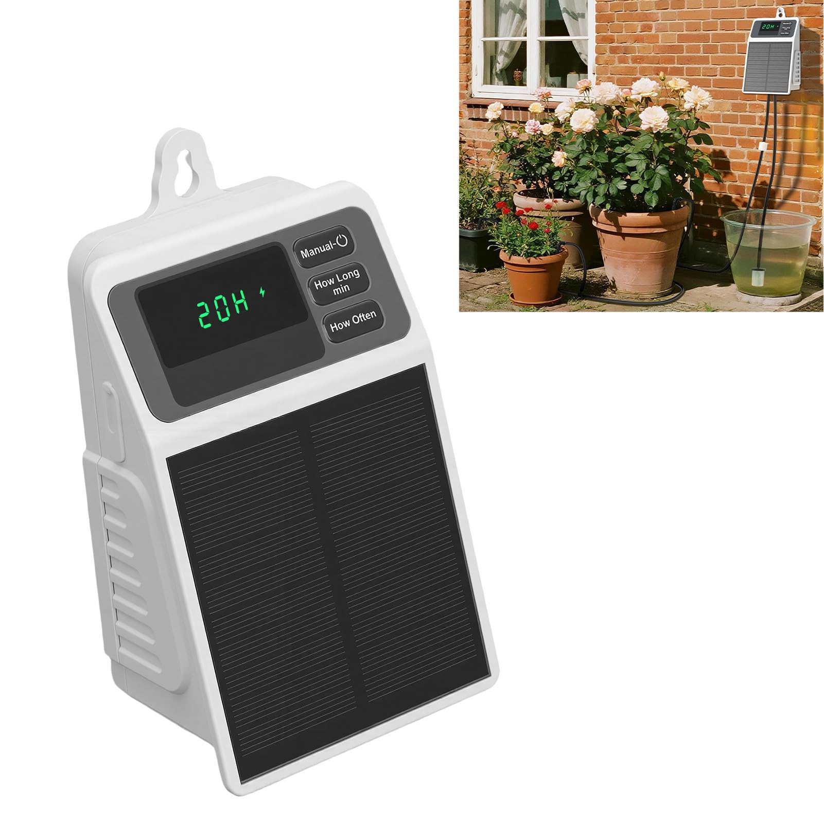 Solarbewässerungssystem, Programmierbarer Automatischer Pflanzenbewässerer mit 35 PSI und 630 Ml Min., Selbstbewässernde Geräte mit Tropfleitungen für den Innen- und Außenbereich Im Garten