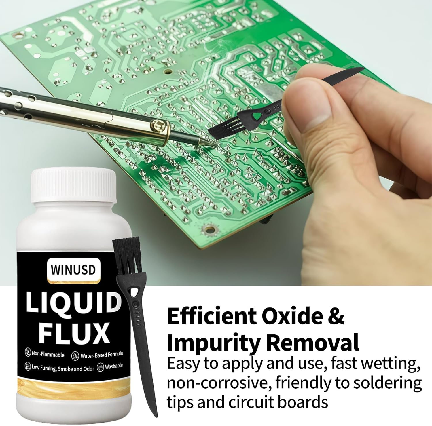 Liquid Solder Flux(200 ml/8 Oz.) | Water-Based No-Clean Liquid Flux for Soldering Electronics | Lead-Free Liquid Solder for SMD/BGA/IC/PCB Repairing, Stained Glass Repair Solder Work | Soldering Tools