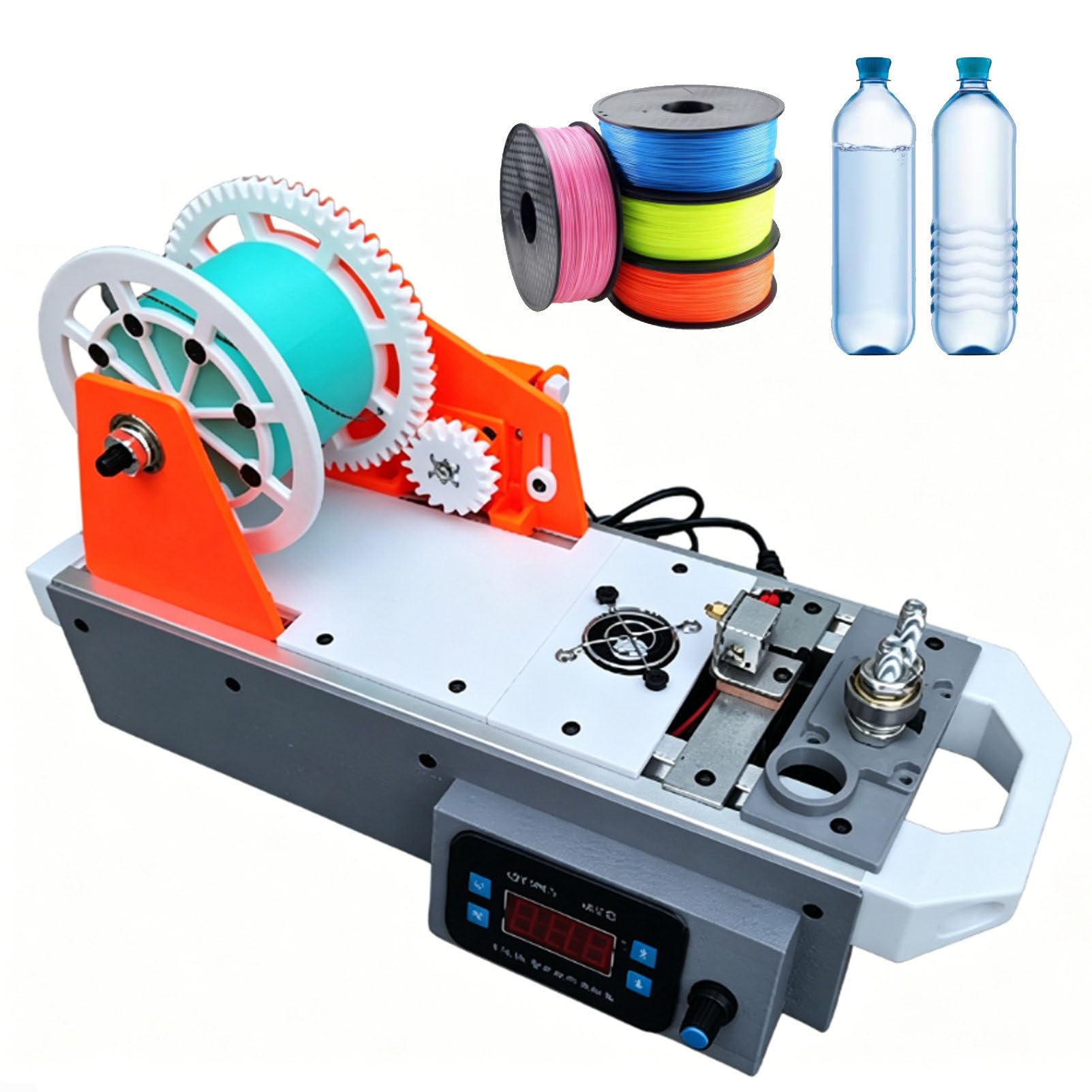 Pvxa 3D Desktop Filament Maker Machine, Recycled PET Bottle Recycler for Families, with Digital Display, Temperature/Speed Adjustable, for DIY Makers Grey