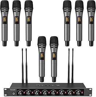 TONOR Wireless Microphones System with 8x12 Channels Cordless Handheld Microfono Inalambrico, 295FT UHF Range, Mics with Stable Signal, Quick Mute for Karaoke Singing Party Church Wedding PA Speaker