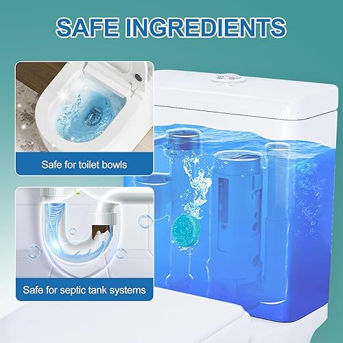 Miniatura 3 de PUGAIQI Tabletas limpiadoras automáticas de inodoro, asiento de inodoro azul, desincrusta y desodoriza, seguro para sépticos, limpieza continua,