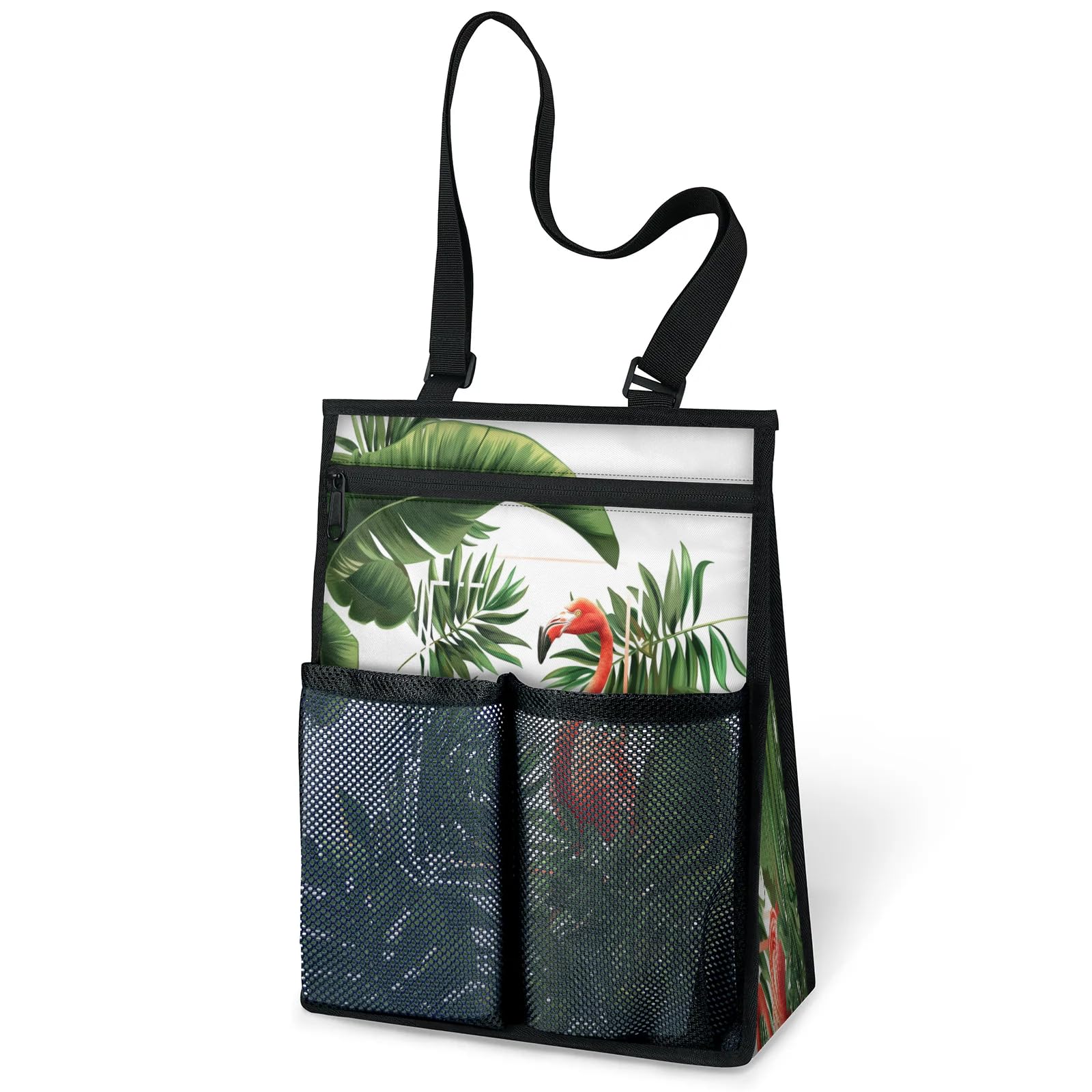 Ourtheme Tropical Leaves Flamingos Portable Shower Bag for Travel Gym Camp Beach Tote Shower Caddy Bags Hanging Toiletry