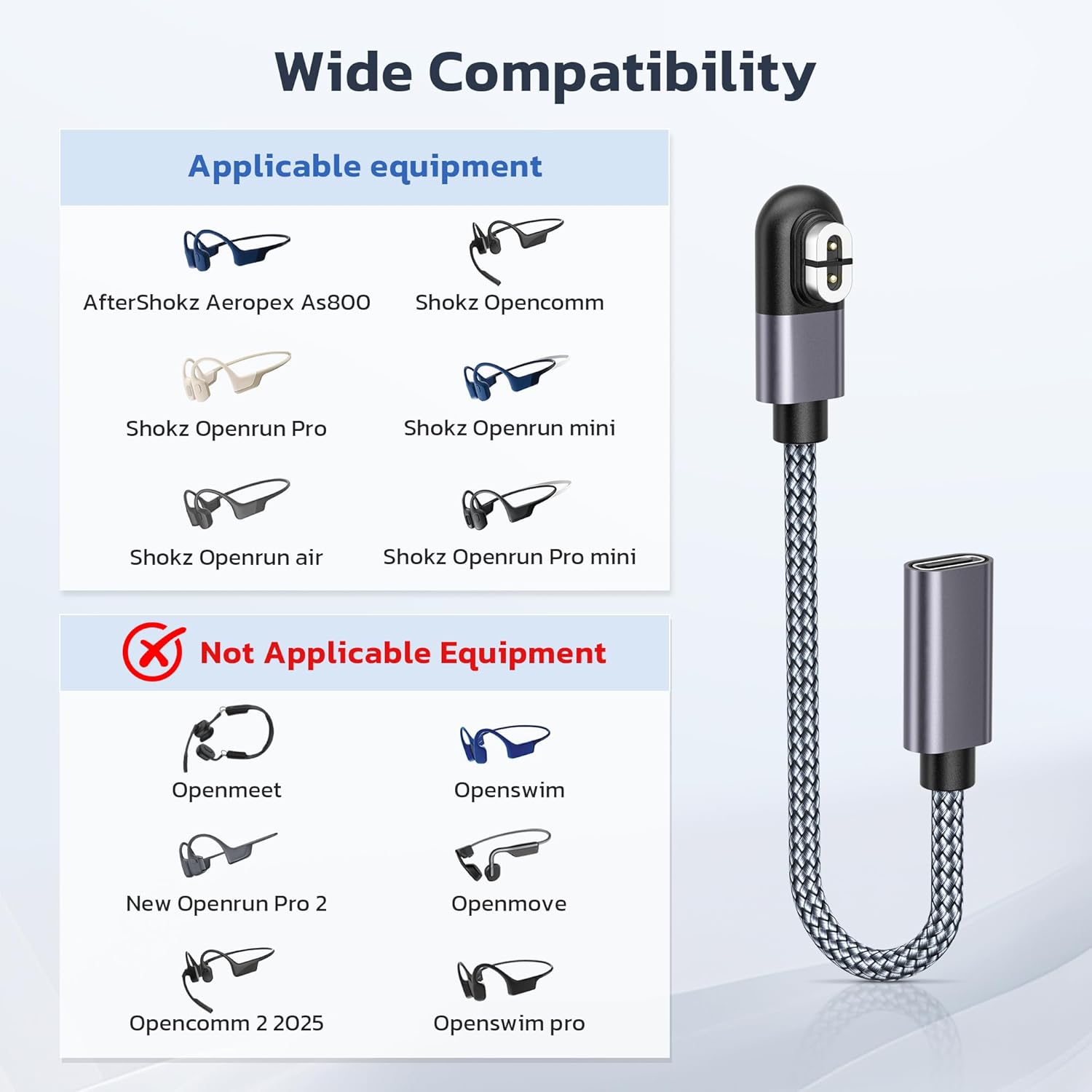 RUXELY USB C to Shokz Charging Cable Adapter 2Pack,AfterShokz Headphone Charger,Type C Magnetic Short Cord for Shockz OpenRun Pro S810,Aeropex AS800,OpenRun Mini,Open Run Air S803,OpenComm 2 UC ASC100 - Image 3
