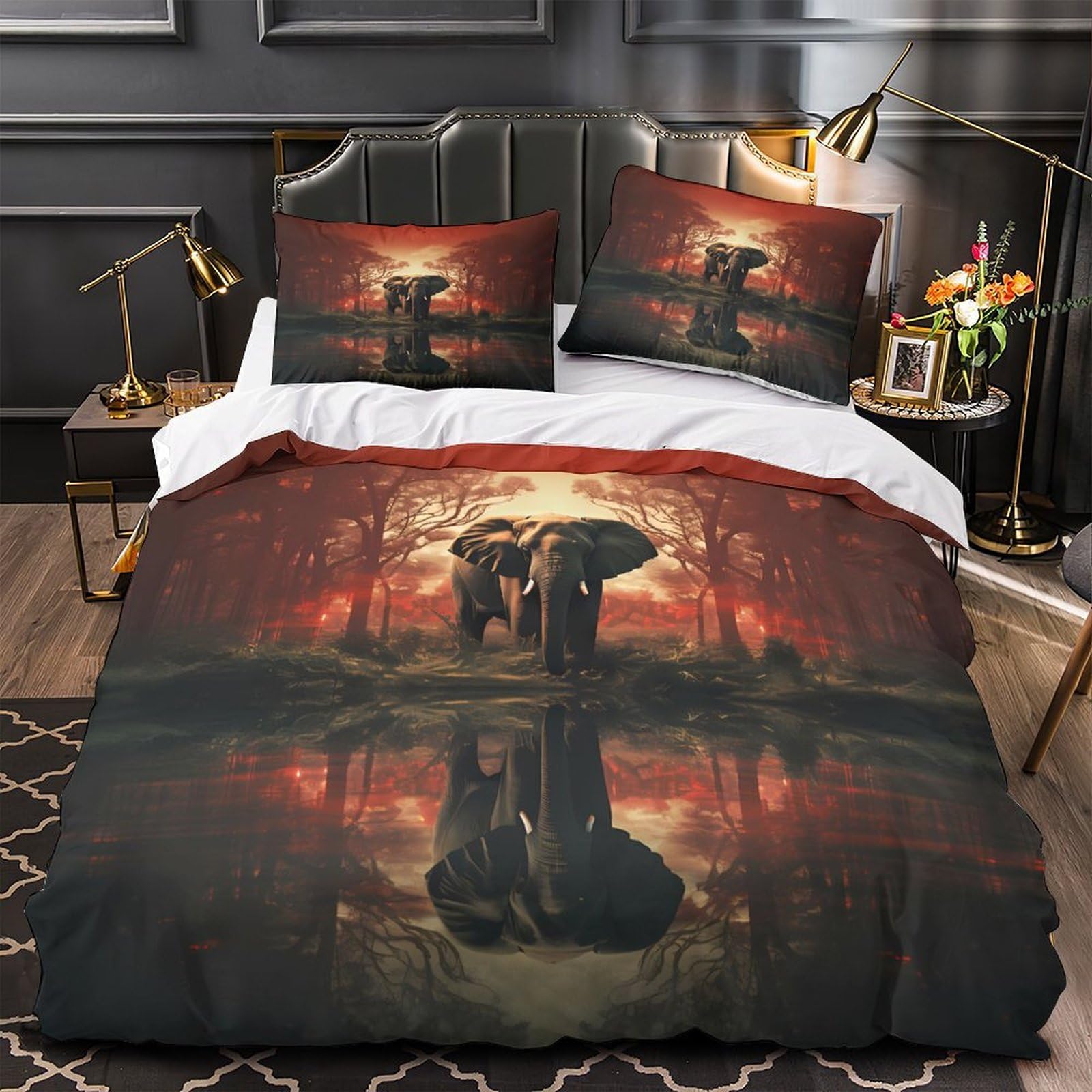 Housse de couette éléphant 200x200 parure de lit microfibre avec fermeture éclair