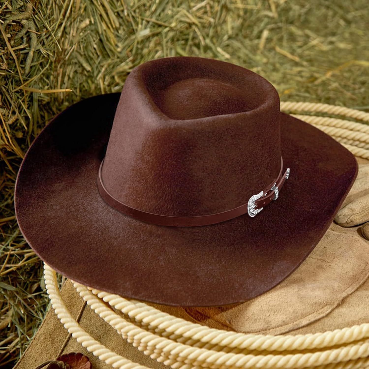 Cowboy Hat Bands for Men Women Western/Fedora/Panama/Straw Hat Belts Leather Cowgirl Hatbands thumbnail