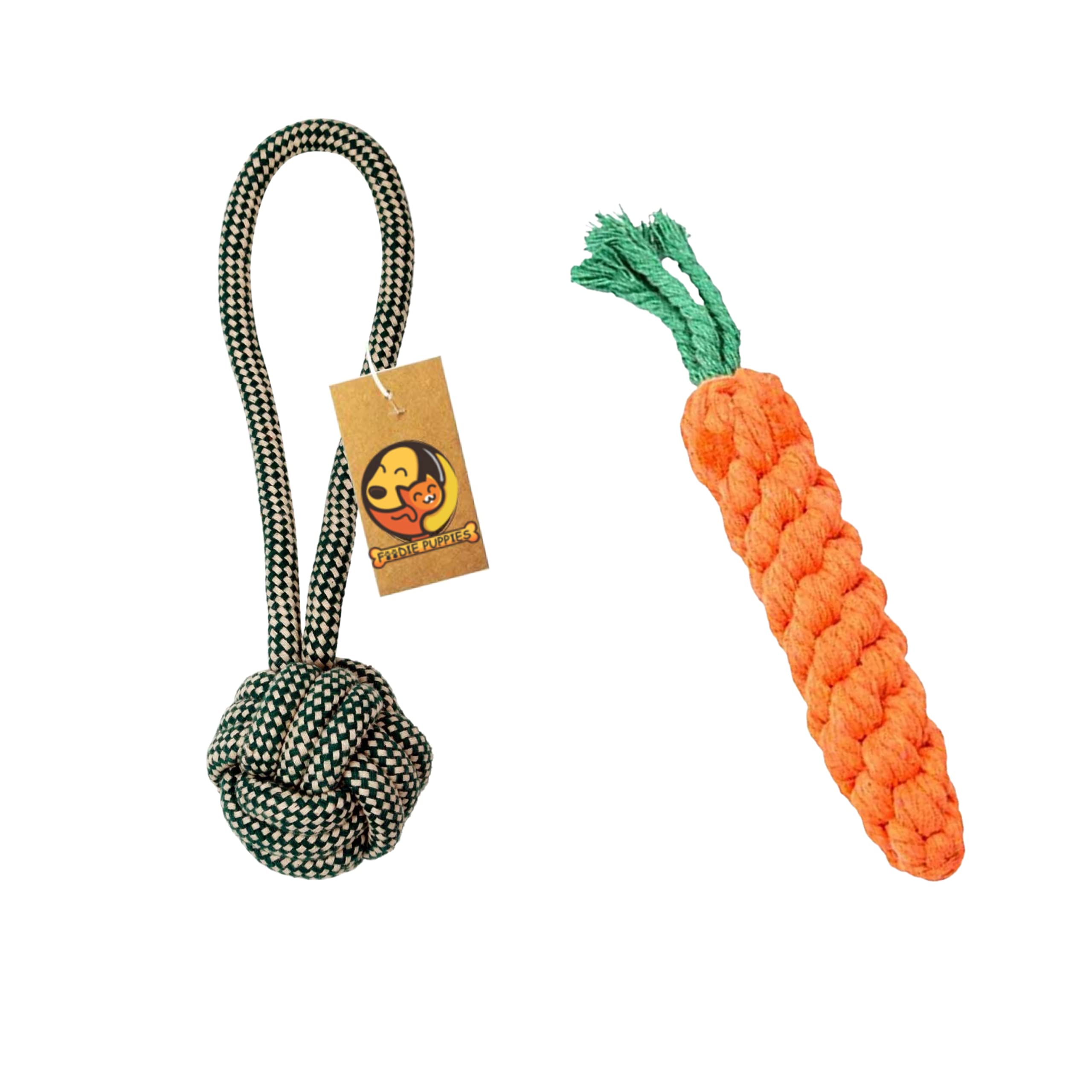 Foodie Puppies Durable Cotton Rope Chew Toy Combo - Handle Ball Rope- Carrot Rope (Color May Vary) | Chewing, Teething, and Training for Small to Medium Size Dogs and Puppies (B093Q37G37) Amazon Price History, Amazon Price Tracker