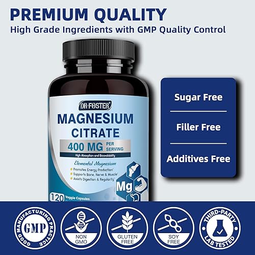 Miniatura 7 de DRFOSTER Cápsulas de citrato de magnesio – Suplemento de magnesio puro de alta absorción de 400 mg para estreñimiento, sueño, apoyo muscular