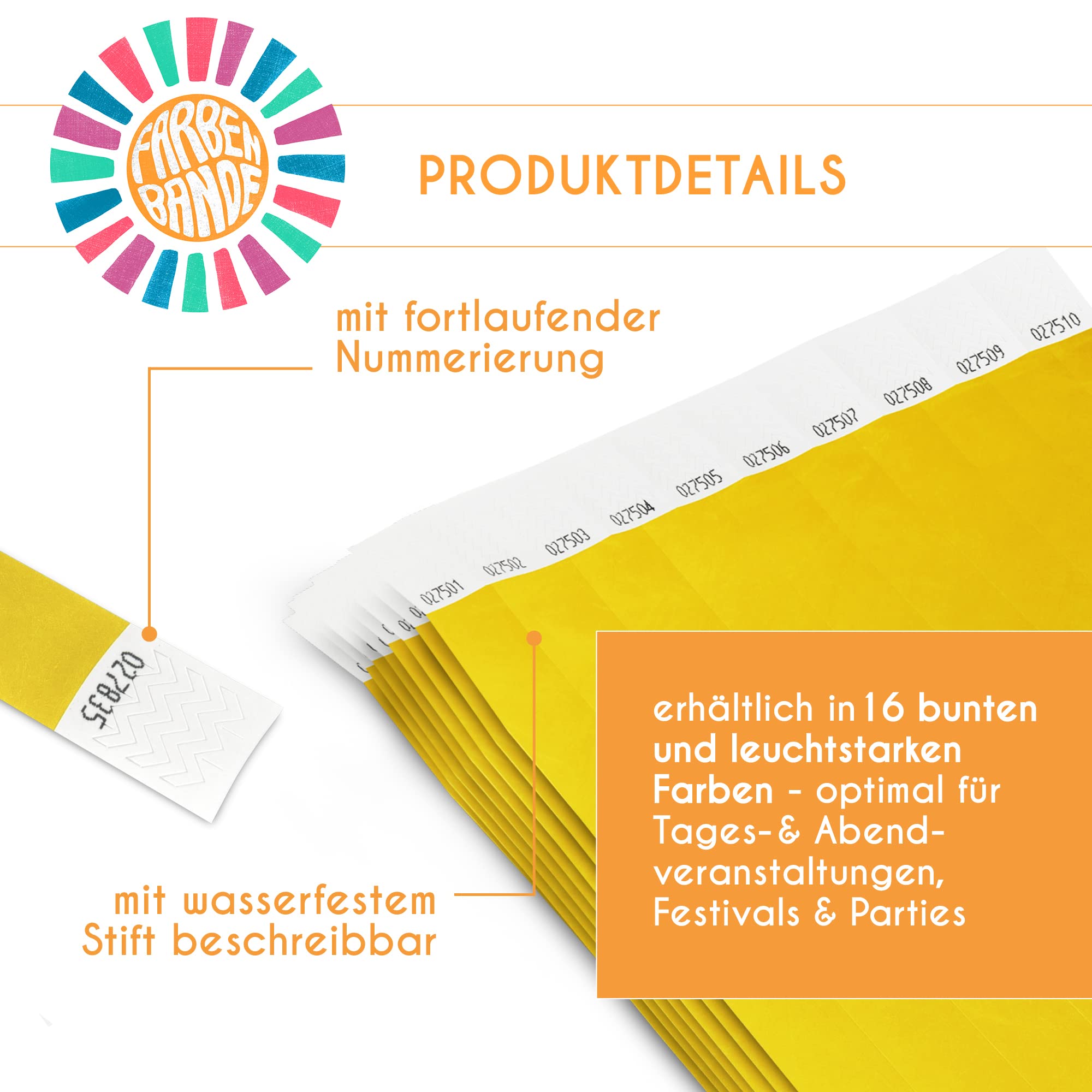 Farbenbande® Braccialetti Ingresso Tyvek 19mm - 1000 Pezzi Numerati, Resistenti E Impermeabili Per Feste E Festival - 3