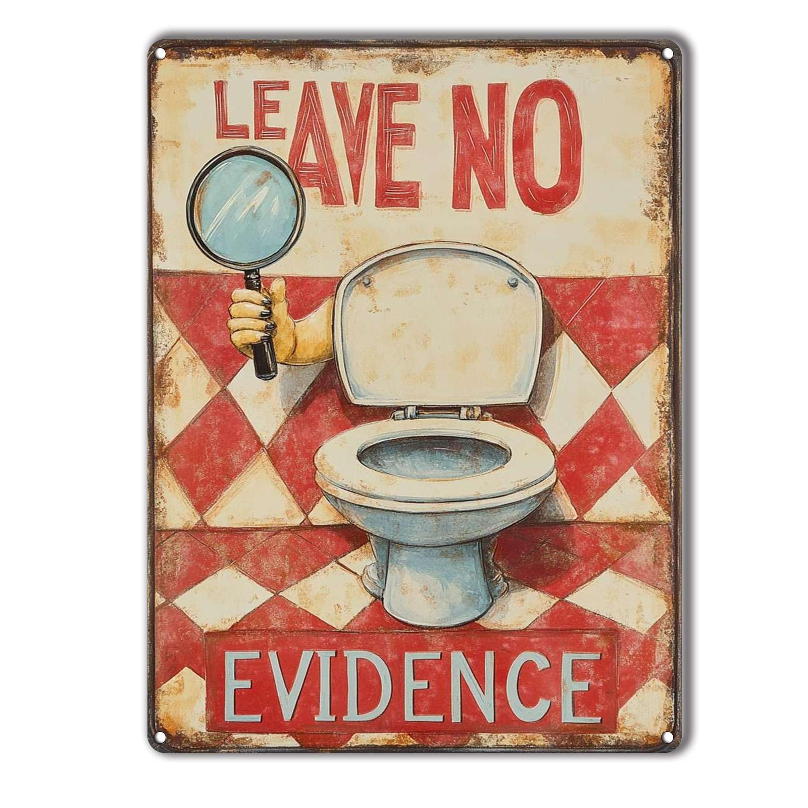 peiyeety Metal Tin Sign Leave No Evidence Funny Toilet Vintage Decorative Wall Art,Retro Humor Rustic Plaque for Home Bathroom Bedroom Bar Pub,12x16 Inch